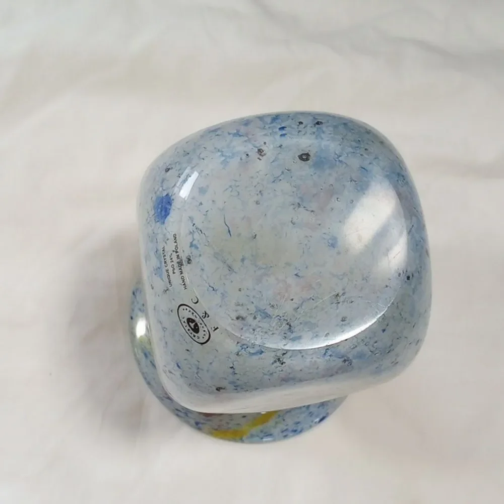 Vintage F + C Heavy Crystal Green and Blue Swirl Vase